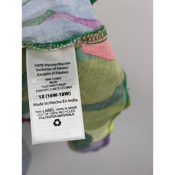 Terra & Sky Peasant Boho Smocked Tropical Floral Dress Green Multi Color 1X NEW - Picture 5 of 6